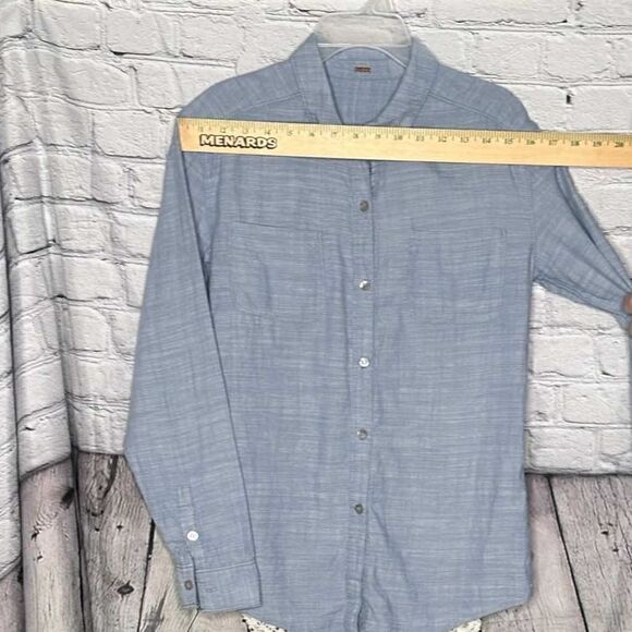 Free People Chambray Button Down Shirt with Crochet Back Panel - Picture 2 of 10